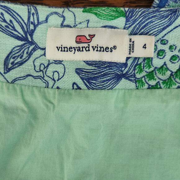 Vineyard Vines Cordia Floral Embroidered Tunic Dress Wintermint Size 4 Linen - Picture 8 of 9